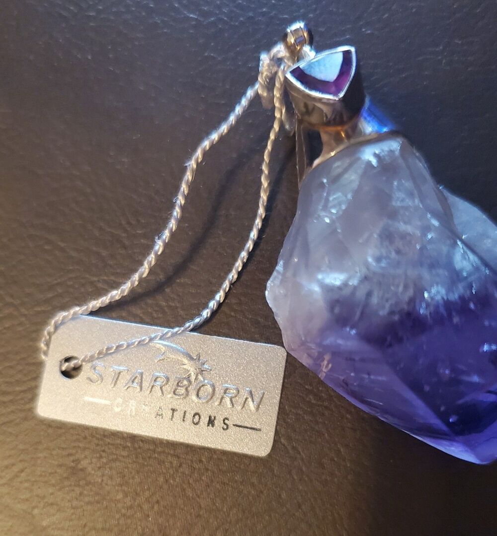 Starborn Creations Raw Amethyst 925 Silver Artisan Pendant Aquarius February - Picture 7 of 15